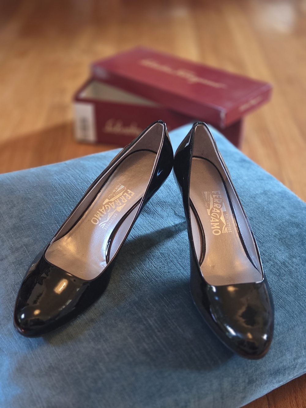 Salvatore Ferragamo Black Patent Leather Classic Pumps